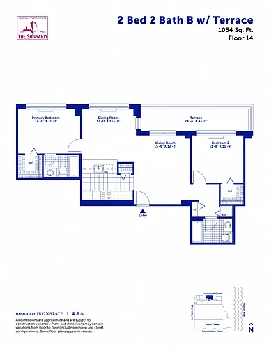 Floor plan 2 Bed 2 Bath B with Terrace