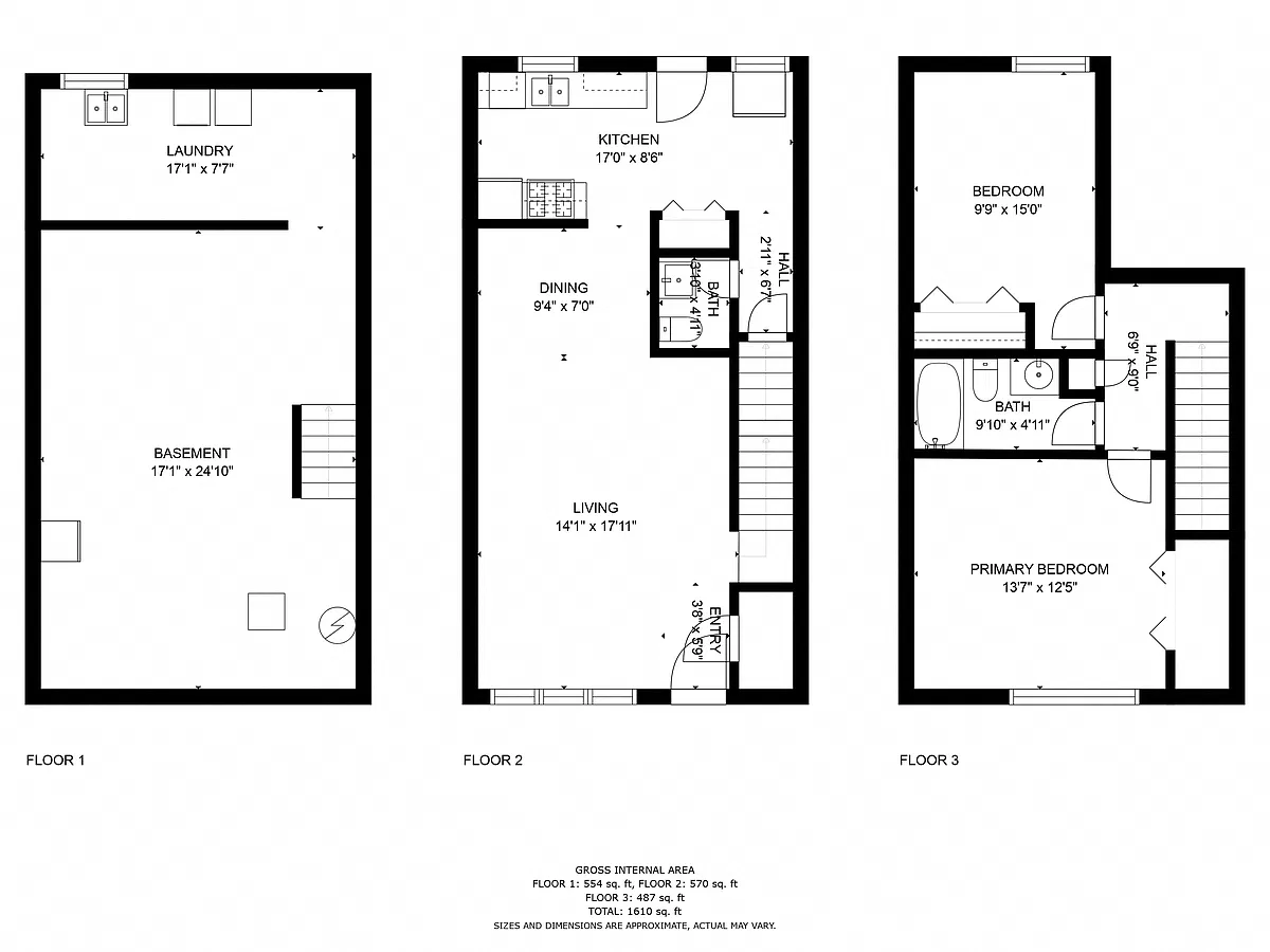 Floor plan 2 BD Townhome - Updated Kitchen & Floor