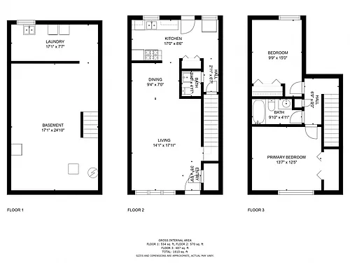 Floor plan 2 BD Townhome - Updated Kitchen & Floor