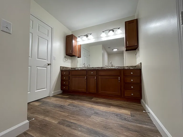 Double sinks, plenty of storage.