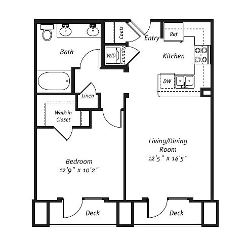 Floor plan 1 Bed 1 Bath Plan A