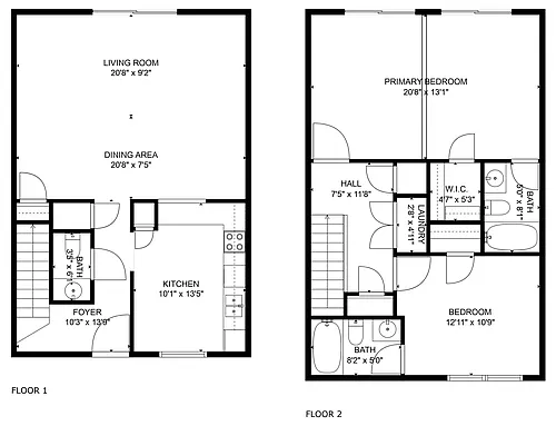 Floor plan Three Bedroom 2.5 Bath Townhome