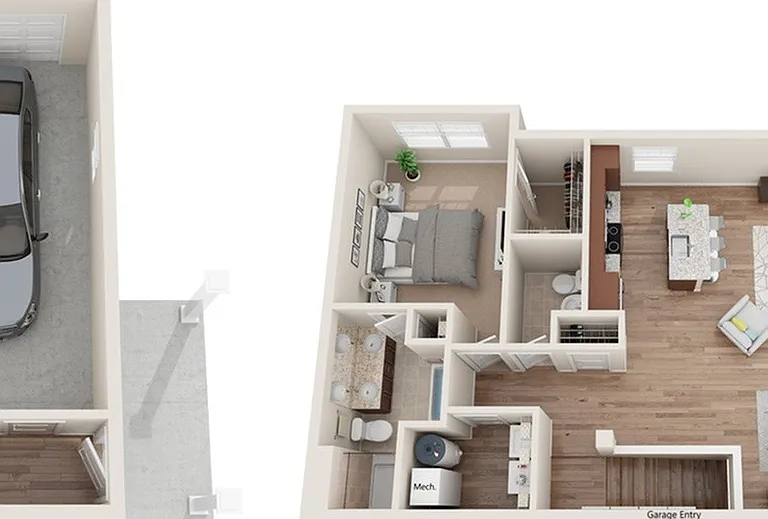1 Bedroom / 1.5 Bath - 2nd Floor with Attached Garage 1 Bedroom / 1.5 Bath - 2nd Floor with Attached Garage