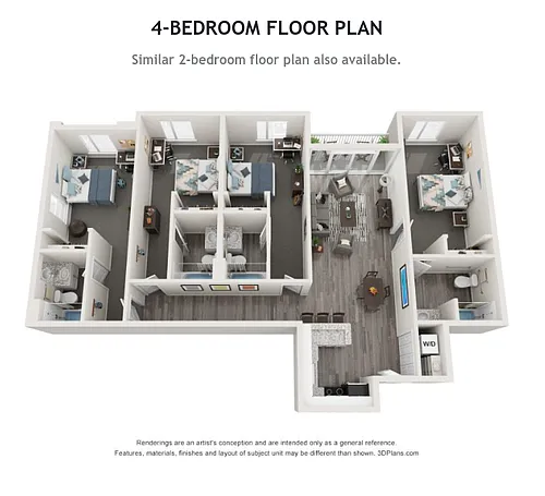 Floor plan Private Bedroom in a shared 4 bed 4 bath