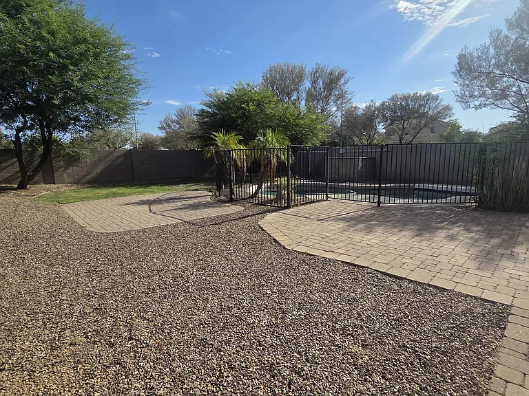 Backyard with real grass and patio areas