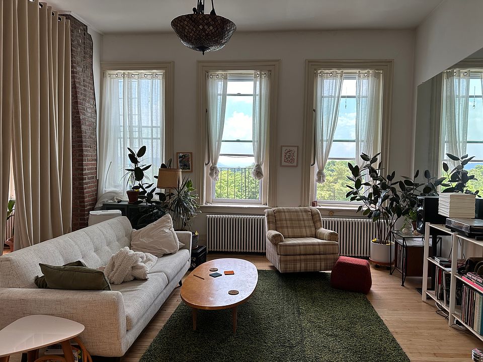 Loft west view, furnished with drapes