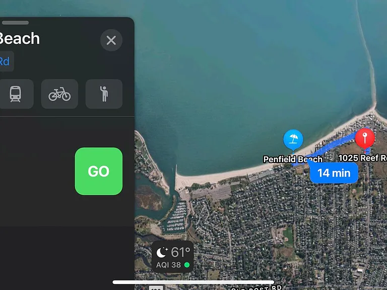 A ten to fifteen minute walk to the closest public beach pavilion with changing rooms, rest rooms, weekday daytime snack bar, playground, and weekday daytime summer lifeguards. Out of towners must pay to park, but walk-ins/biker riders are free, and fa