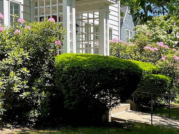 Flowering Bushes and landscaped yard.