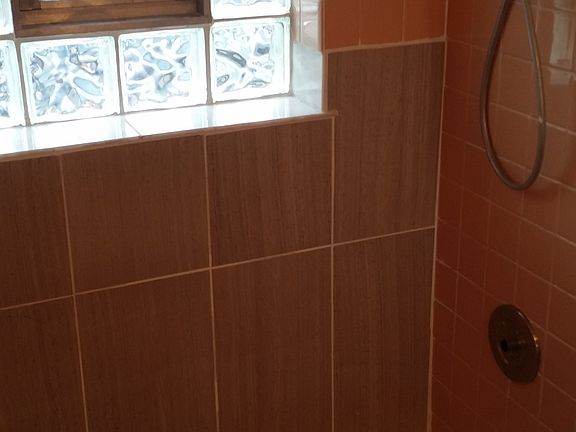 Window in bathroom and shower head