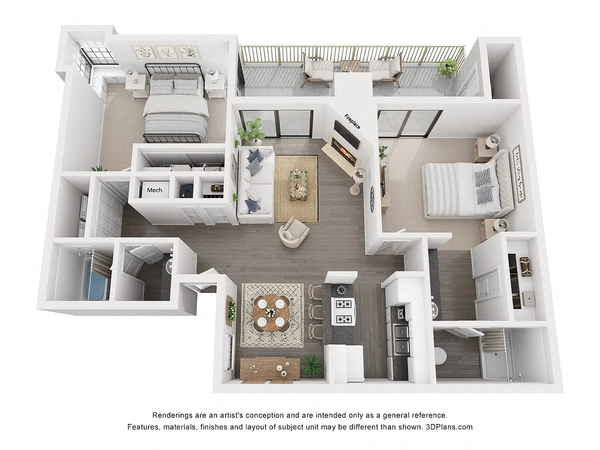 Floor plan 2 Bed 2 Bath Downstairs