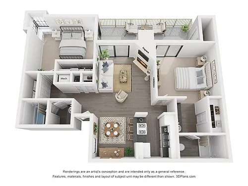 Floor plan 2 Bed 2 Bath Upstairs