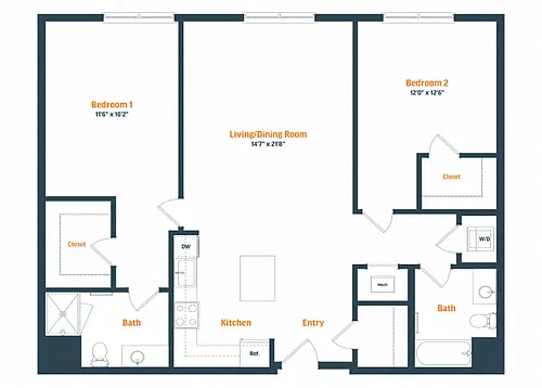 Floor plan B7 | 2 Bed | 2 Bath