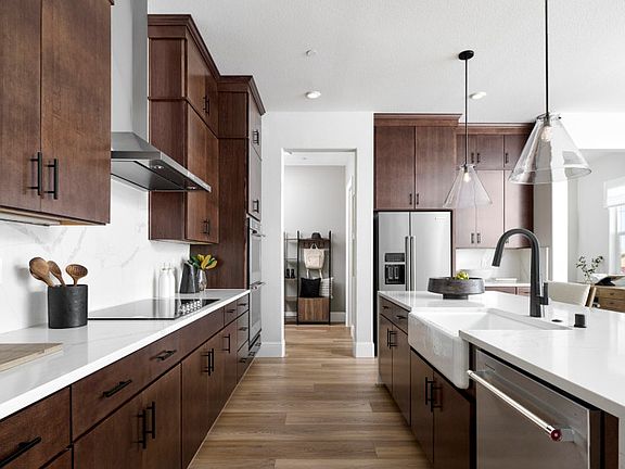 Open kitchen with decorative lighting