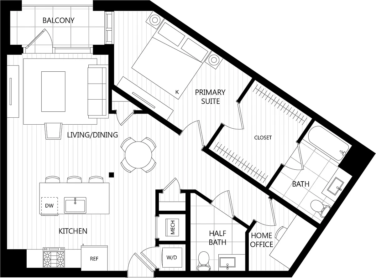 Floor plan 1 Bed/1.5 Bath Den-F2