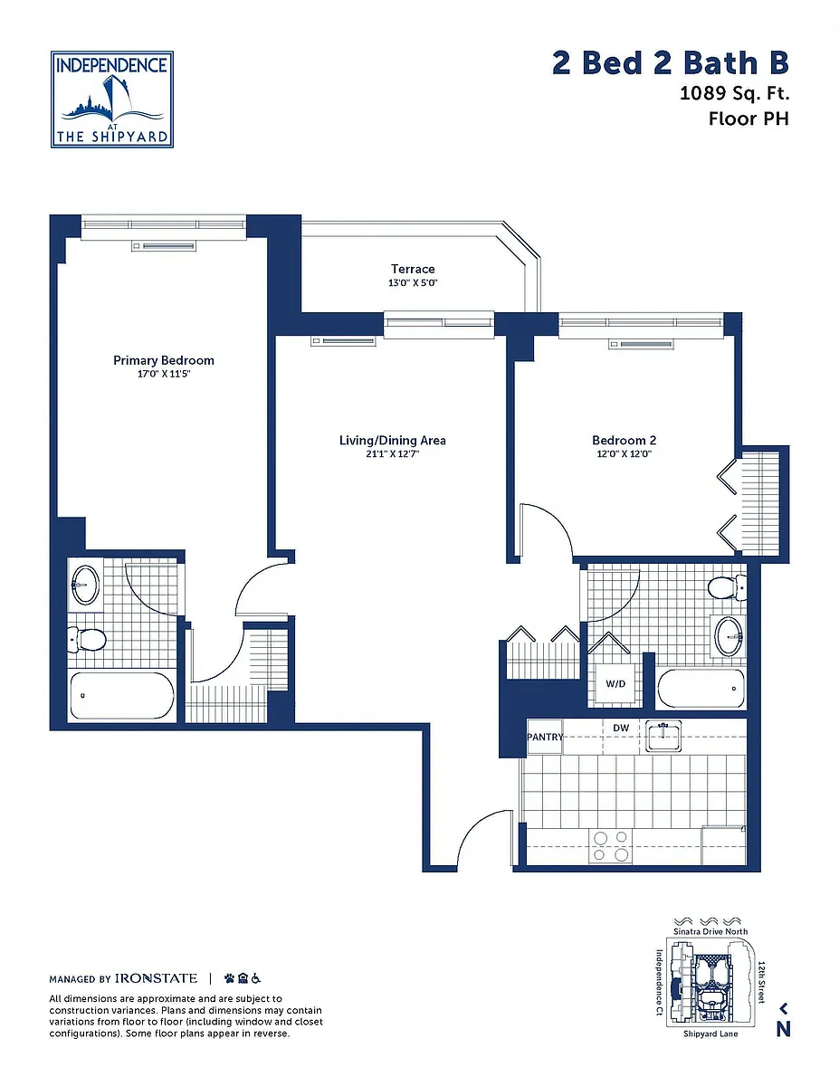 Floor plan 2 Bed 2 Bath B With Terrace