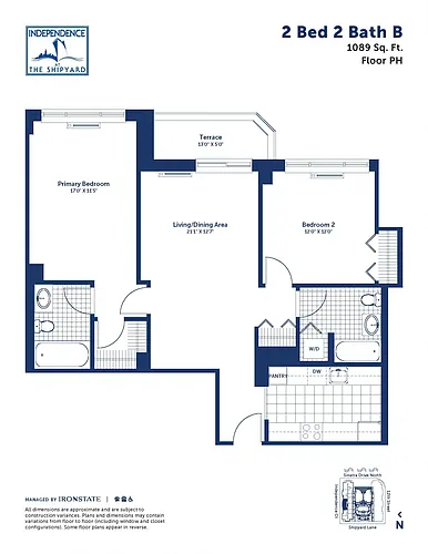 Floor plan 2 Bed 2 Bath B With Terrace
