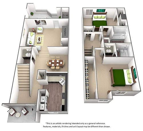 Floor plan 2 Bed 2.5 Bath Townhouse - B3