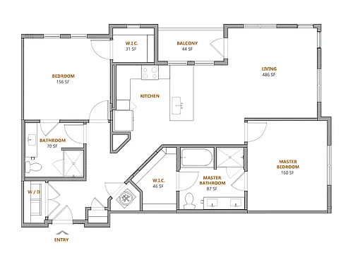 Floor plan 2 Bed, 2 Bath C
