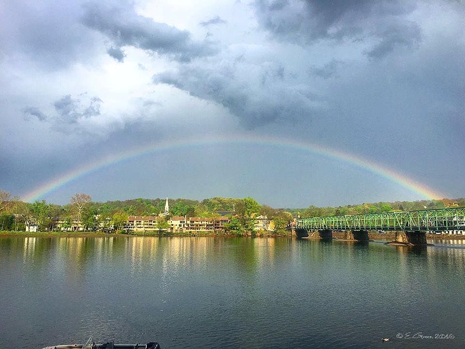 Your apartment would be directly under the center of this rainbow. Great views of New Hope sunsets and nightscape, and First Friday summer fireworks.