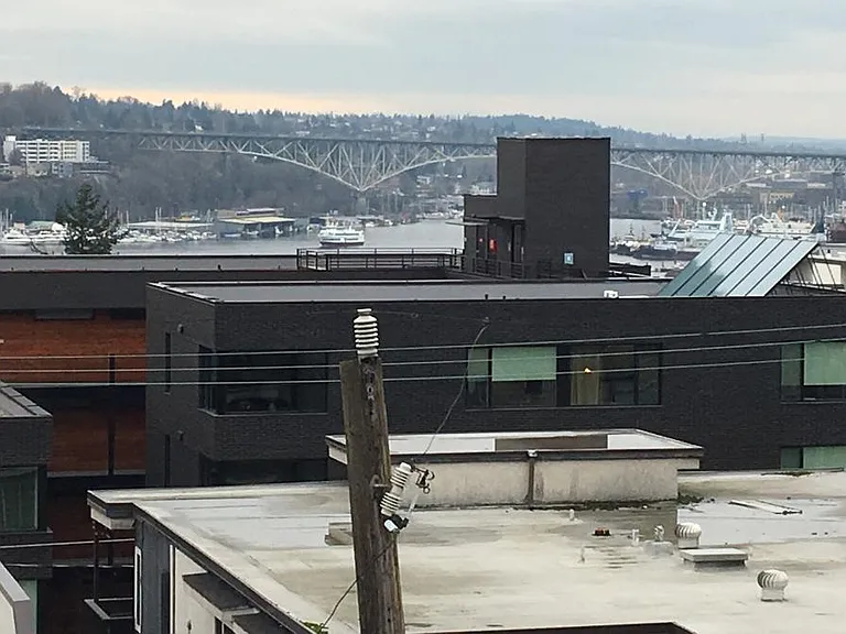 Deck view across Lake Union to Aurora Bridge