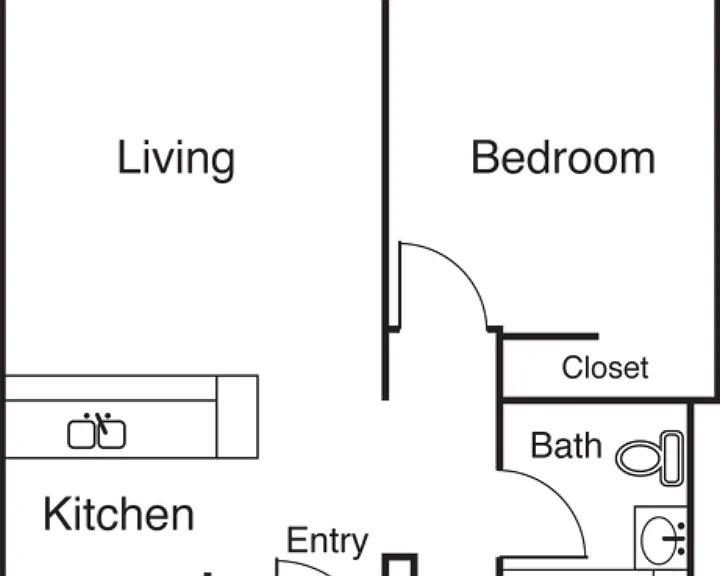 1 Bed 1 Bath B Floorplan Diagram