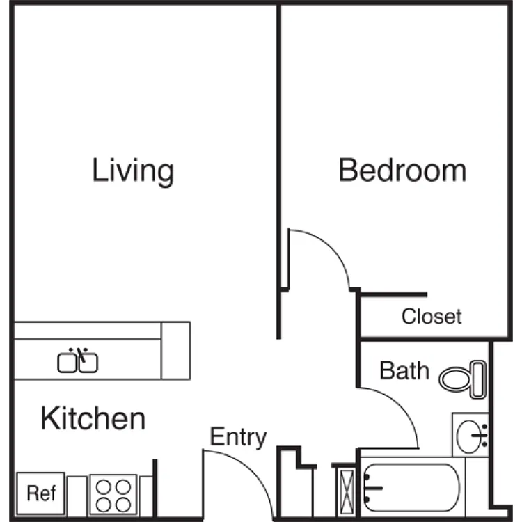 Floor plan 1 Bed 1 Bath B