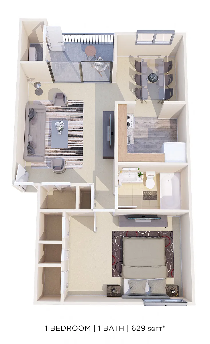 Floor plan One Bedroom - 629 sqft