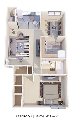 Floor plan One Bedroom - 629 sqft