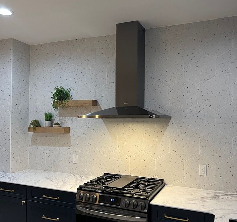 Full height tile backsplash