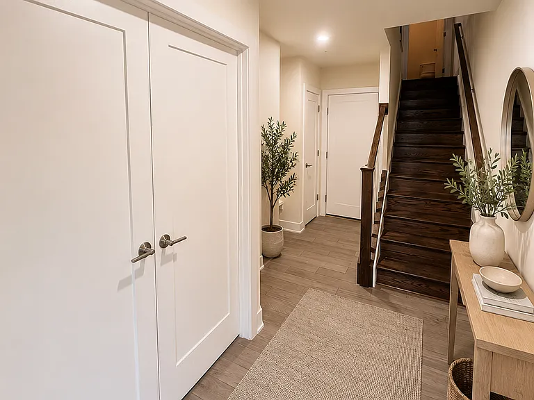 Foyer with access to flex room/office, front entrance, attached garage entrance, and coat closet.