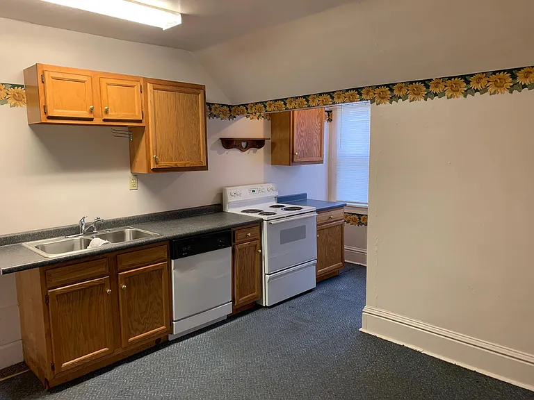 kitchen, stove and dishwasher.