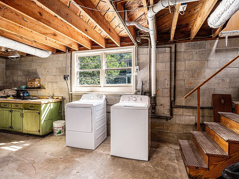 Large, two car garage with washer/dryer