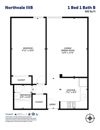 Floor plan 1 Bed 1 Bath B