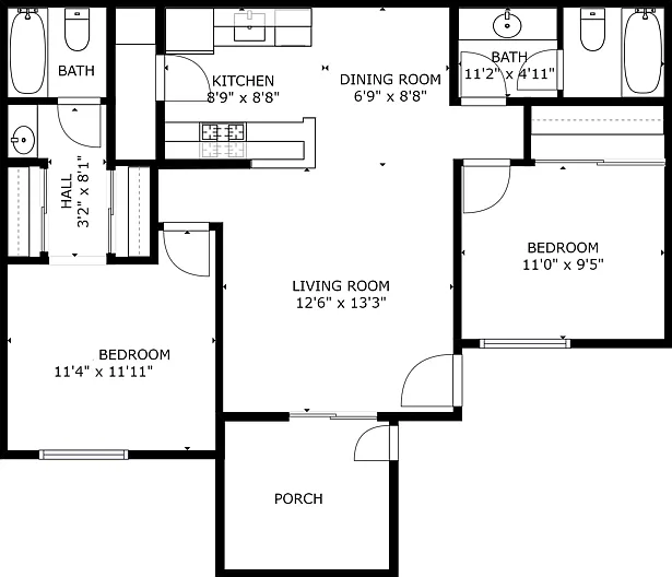 2 Bedroom 2 Bath Cedar 838 Sq. ft.