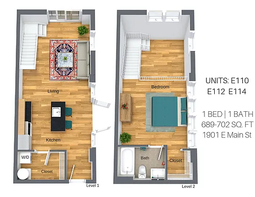 Floor plan 1 Bedroom Loft: Canal Walk 2