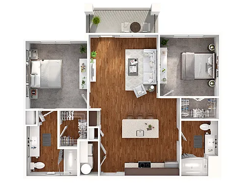 Floor plan 2 Bed, 2 Bath A (80% Income Restricted)