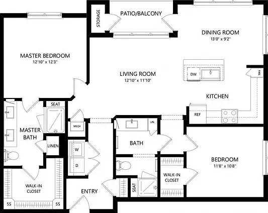 Floor plans are artist's rendering. All dimensions are approximate. Actual product and specifications may vary in dimension or detail. Not all features are available in every apartment. Prices and availability are subject to change. Floor plans are artist
