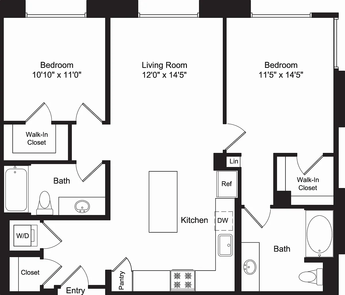Floor plan Two Bed B5 No Balconies