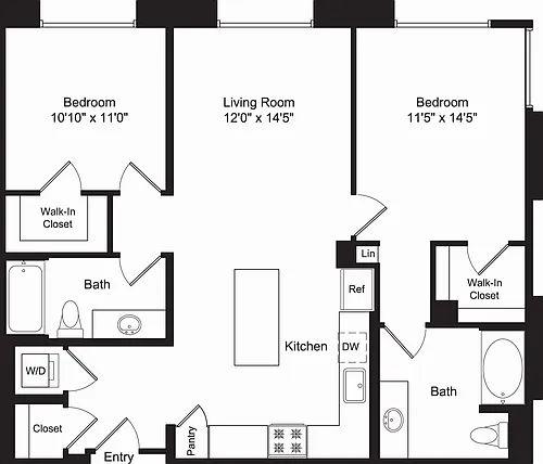 Floor plan Two Bed B5 No Balconies