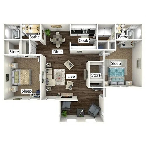 Floor plan B2: 2 Bed 2 Bath