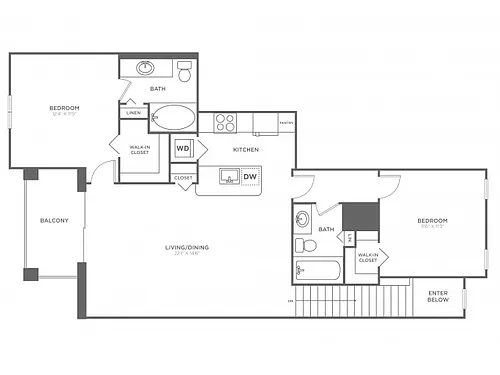 Floor plan Boynton Two Bedroom Two Bath (1098 SF)