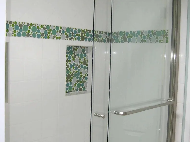 Kids' bathroom. Shower/Tub, glass doors, skylight for sunshine.