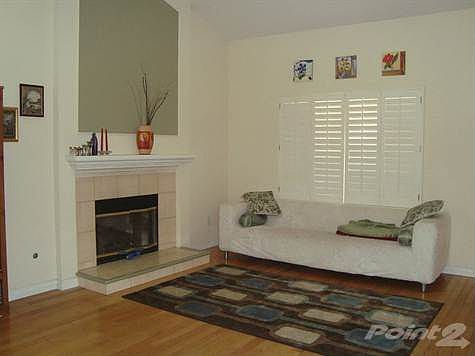 Bright Living Room With Wood Flooring And Real Fireplace!