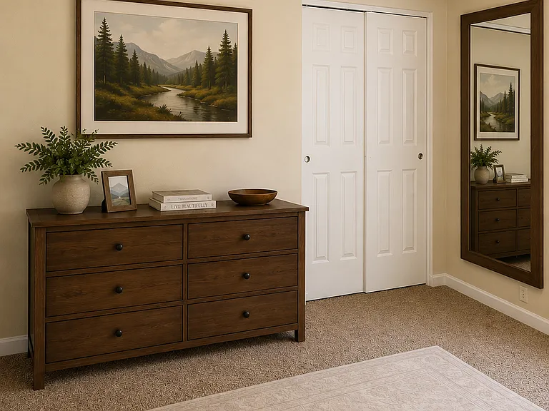 Master bedroom View #2 double closet and ceiling fan w/ Furniture (AI Furniture is NOT included)