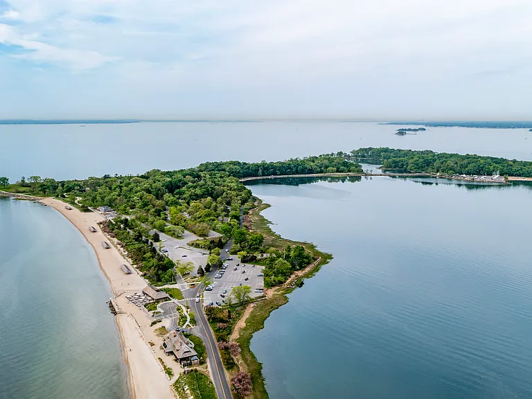 Aerial Views Of Tod's Point In Old Greenwich - 147.3 Acre Nature's Paradise. Just a Short Car Ride to Enjoy the Sandy Beaches for Summertime Fun, Swimming, Sunbathing, and Sailing. Open Year_Round, with Resident Permits Required from 05/01 - 10/31.