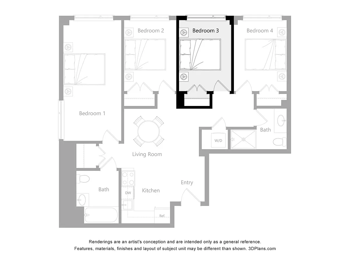 Floor plan Furnished Room in a 4 Bedroom 2 Bathroom (I3)