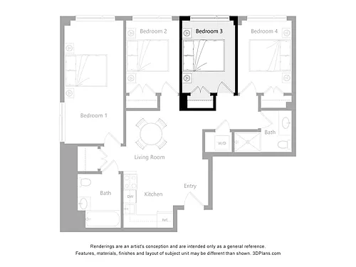 Floor plan Furnished Room in a 4 Bedroom 2 Bathroom (I3)