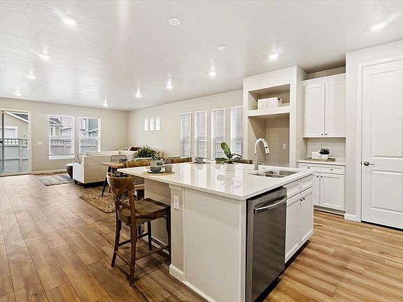 A view of the great room from the kitchen island