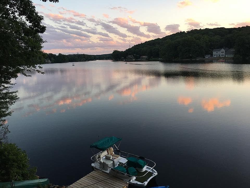 View of lake from large deck