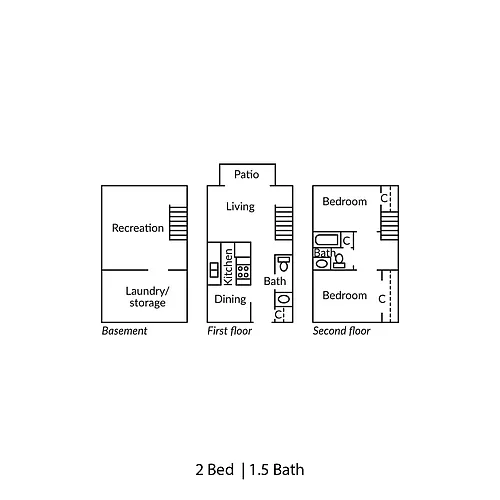 Floor plan 2 Bedrooms, 2.5 Bathrooms